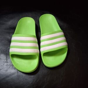 Adidas Green and White Slide Sandals sz 3
